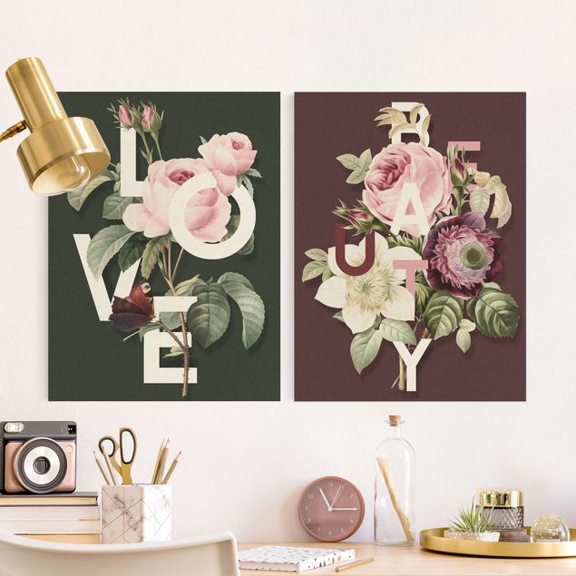 Billeder på lærred roser Floral Typography - Love & Beauty