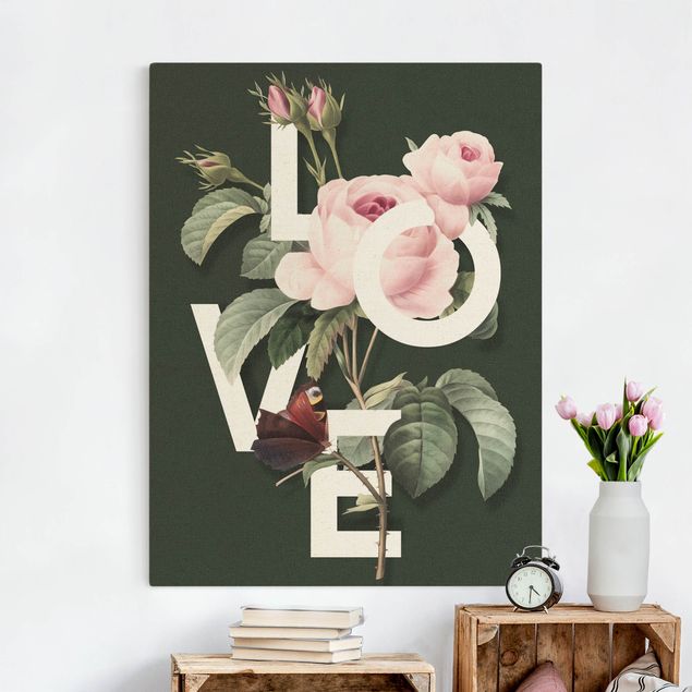 Billeder på lærred roser Florale Typography - Love