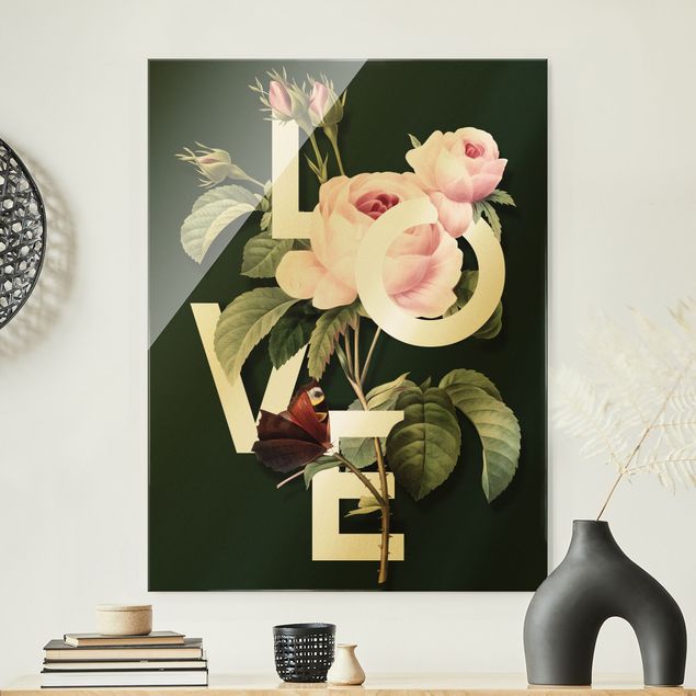 Glasbilleder roser Florale Typography - Love