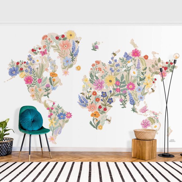 Blomster tapet Floral World Map