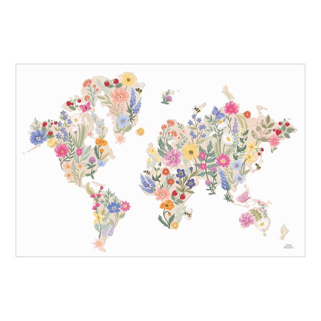 Tapet turkis Floral World Map