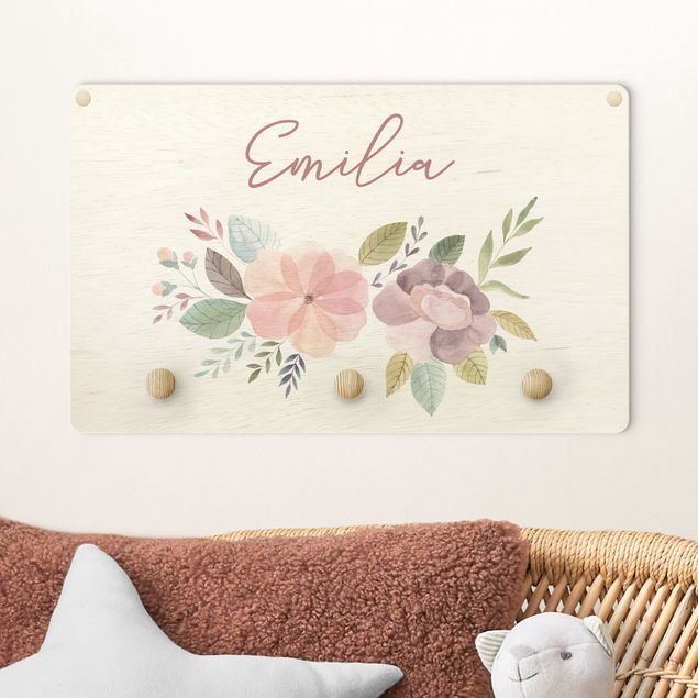 Børneværelse deco Floral Watercolour Bouquet With Customised Name