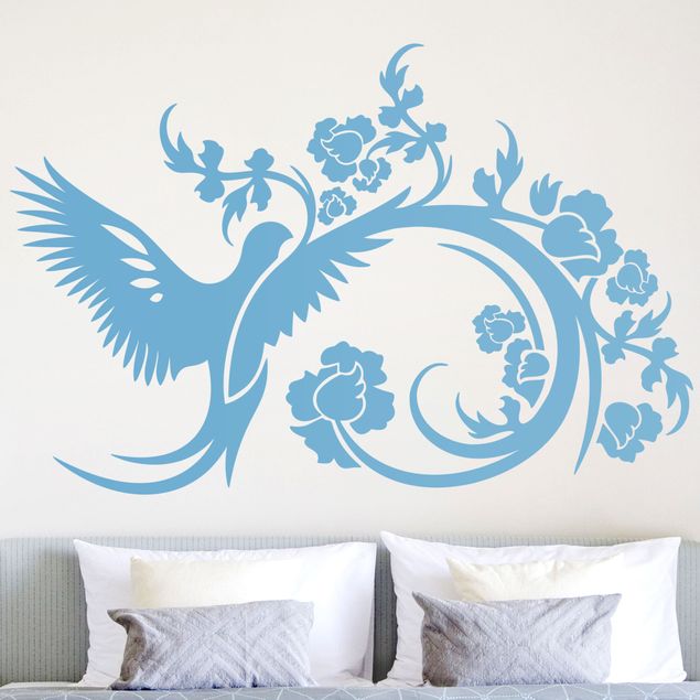 Wallstickers fugle Wing Beat with Flower Tendril