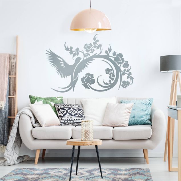 Wallstickers dyr Wing Beat with Flower Tendril