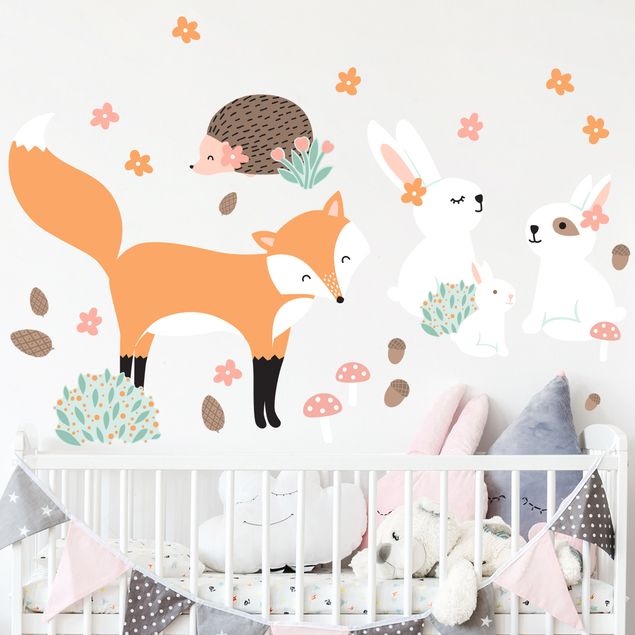 Wallstickers skovens dyr Forest Friends with hare hedgehog and fox