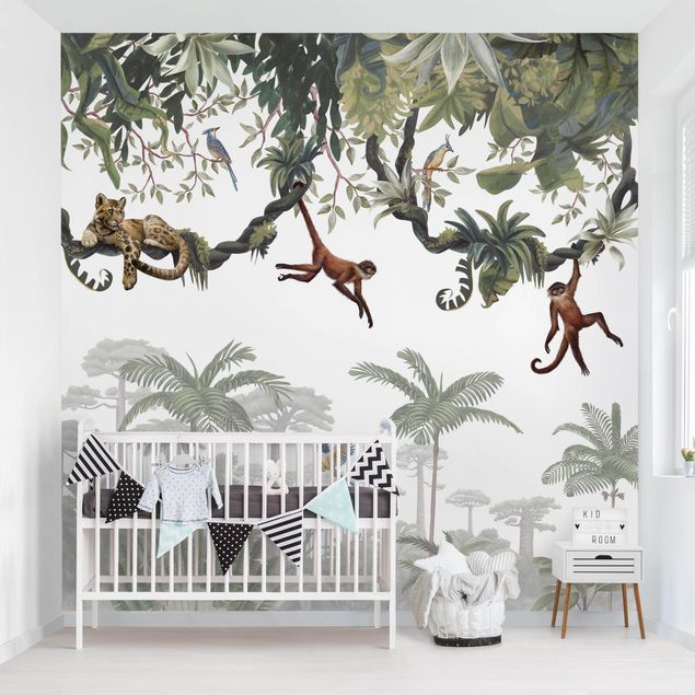 Tapet moderne Cheeky monkeys in tropical canopies