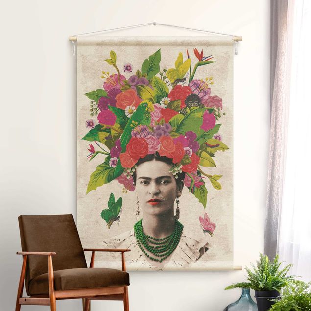 Vægtæppe boho modern Frida Kahlo - Flower Portrait