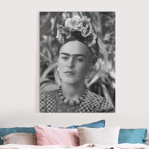 Billeder på lærred sort og hvid Frida Kahlo Photograph Portrait With Flower Crown