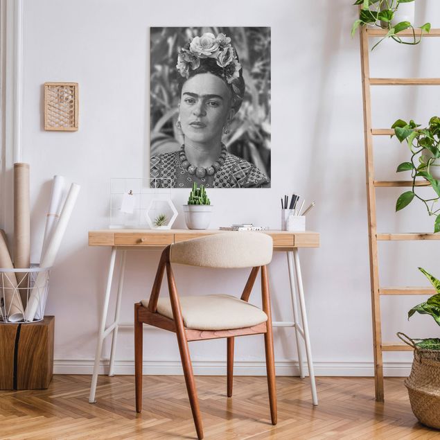 Billeder på lærred kunsttryk Frida Kahlo Photograph Portrait With Flower Crown