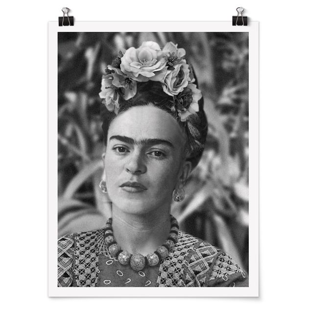 Billeder sort og hvid Frida Kahlo Photograph Portrait With Flower Crown