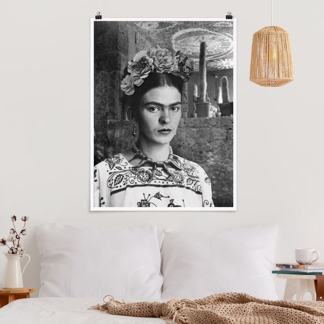Plakater sort og hvid Frida Kahlo Photograph Portrait With Cacti