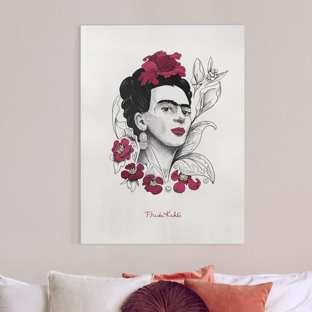Billeder på lærred kunsttryk Frida Kahlo Portrait With Flowers