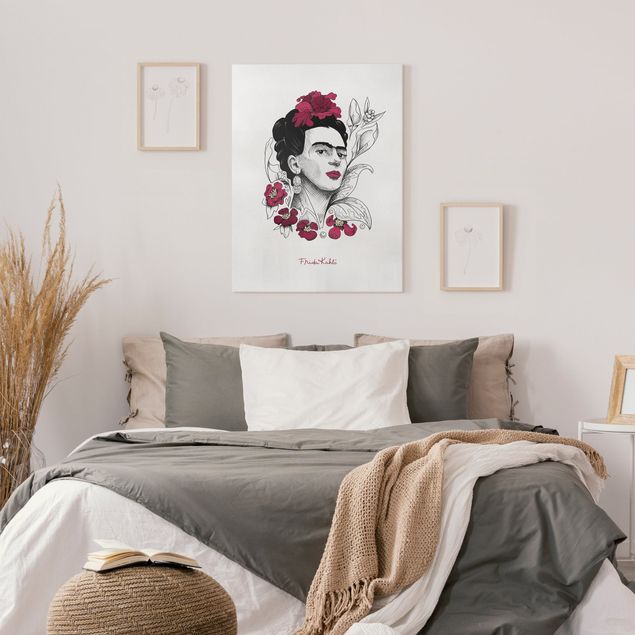 Billeder kunsttryk Frida Kahlo Portrait With Flowers