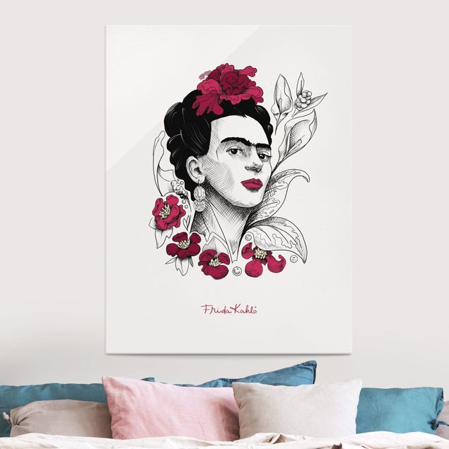 Billeder kunsttryk Frida Kahlo Portrait With Flowers
