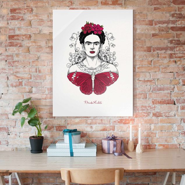 Billeder sommerfugle Frida Kahlo Portrait With Flowers And Butterflies