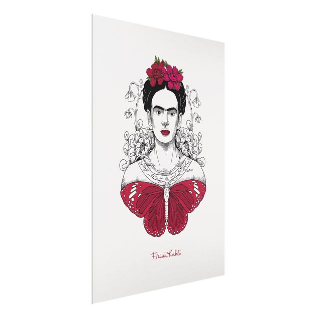 Billeder portræt Frida Kahlo Portrait With Flowers And Butterflies