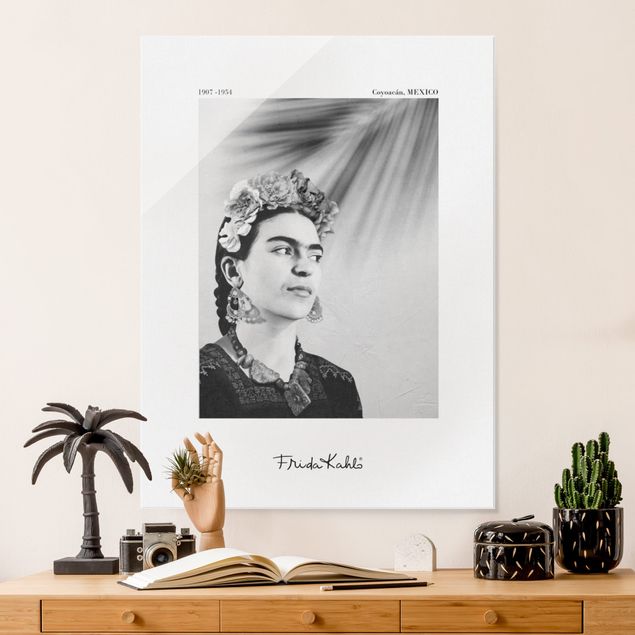 Glasbilleder sort og hvid Frida Kahlo Portrait With Jewellery