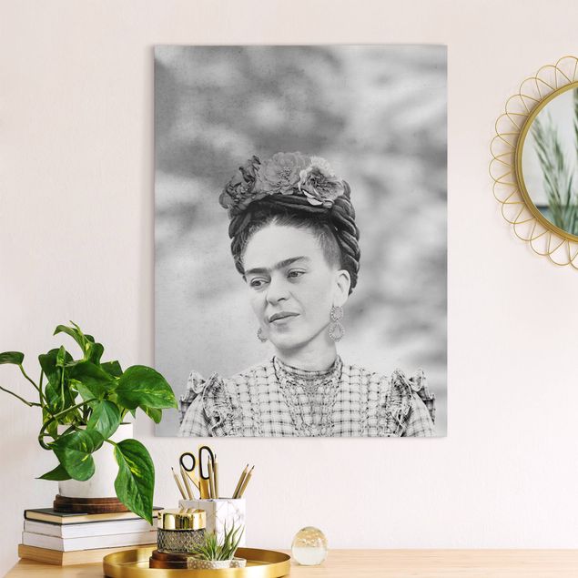 Billeder på lærred sort og hvid Frida Kahlo Portrait