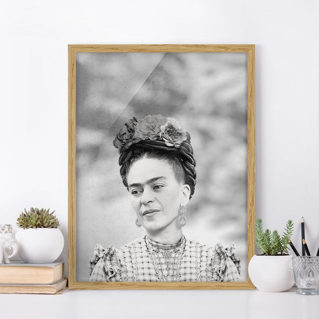 Indrammede plakater sort og hvid Frida Kahlo Portrait