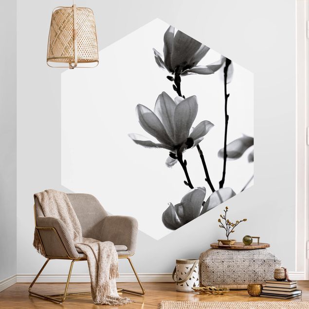 Moderne tapet Herald Of Spring Magnolia Black And White