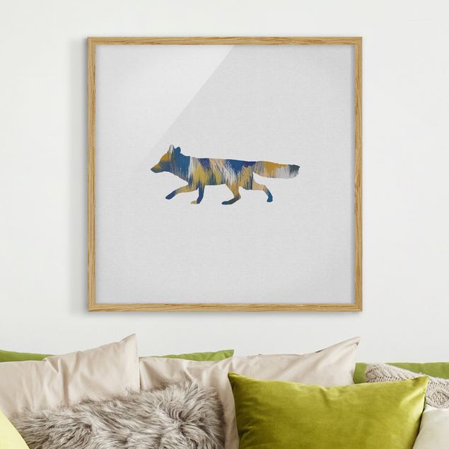 Indrammede plakater dyr Fox In Blue And Yellow