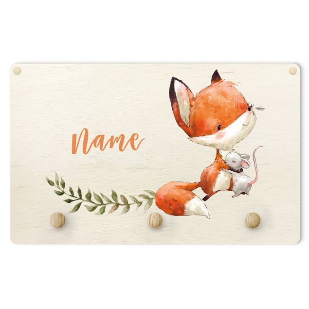 Knagerækker orange Fox And Mouse Are Friends With Customised Name