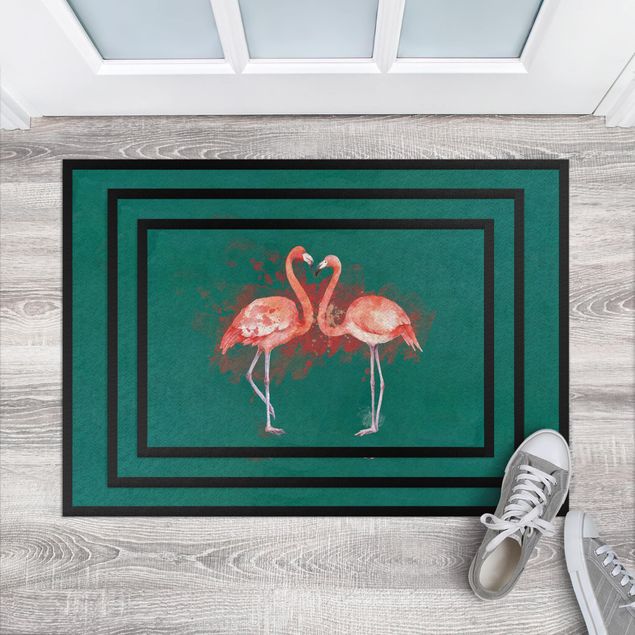 grønt gulvtæppe Flamingos