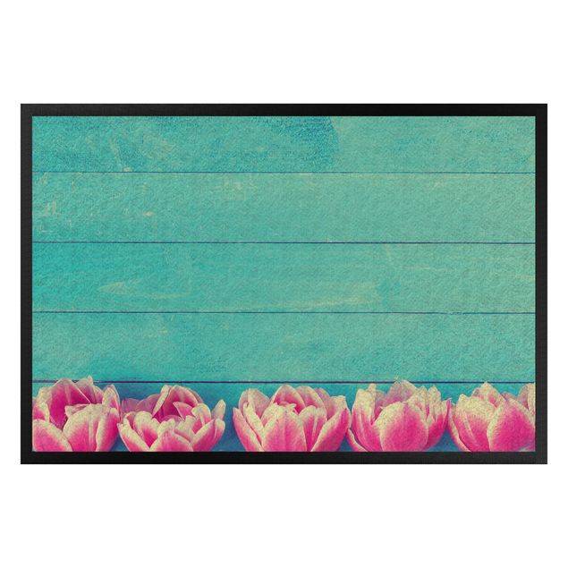 Dørmåtter blomster Light Pink Tulip On Turquoise
