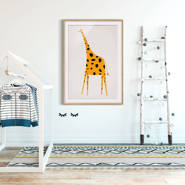 Indrammede plakater dyr Yellow Giraffe