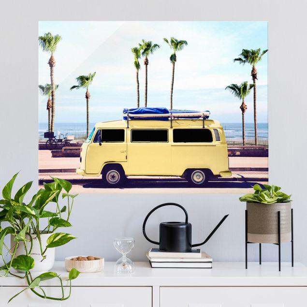 Glasbilleder landskaber Yellow Surfer VW Bus