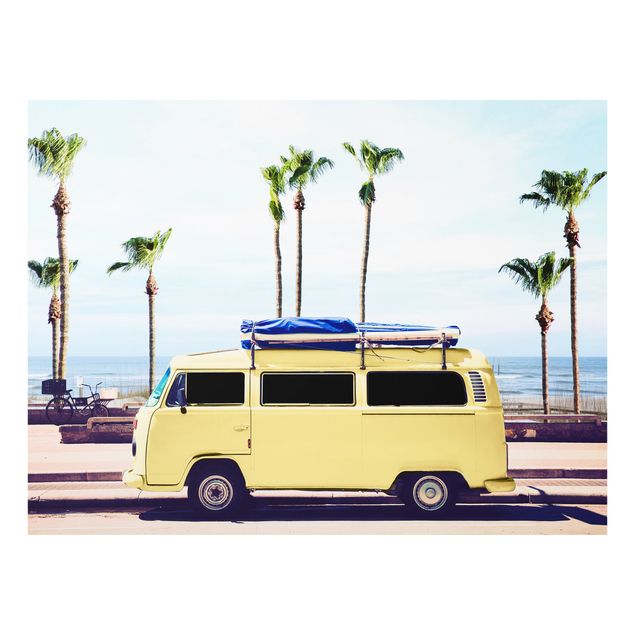 Glasbilleder strande Yellow Surfer VW Bus