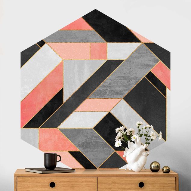 Tapet geometrisk Geometry Pink And Gold