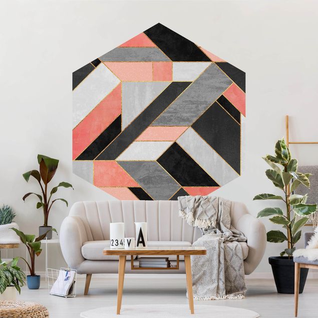 Tapet moderne Geometry Pink And Gold