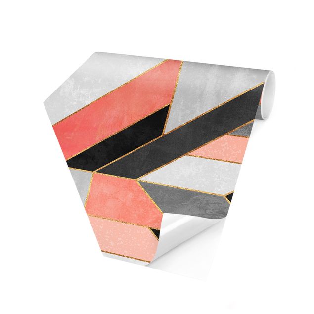 Sekskantede Tapeter Geometry Pink And Gold