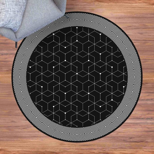 udendørstæpper Geometrical Tiles Dotted Lines Black With Border
