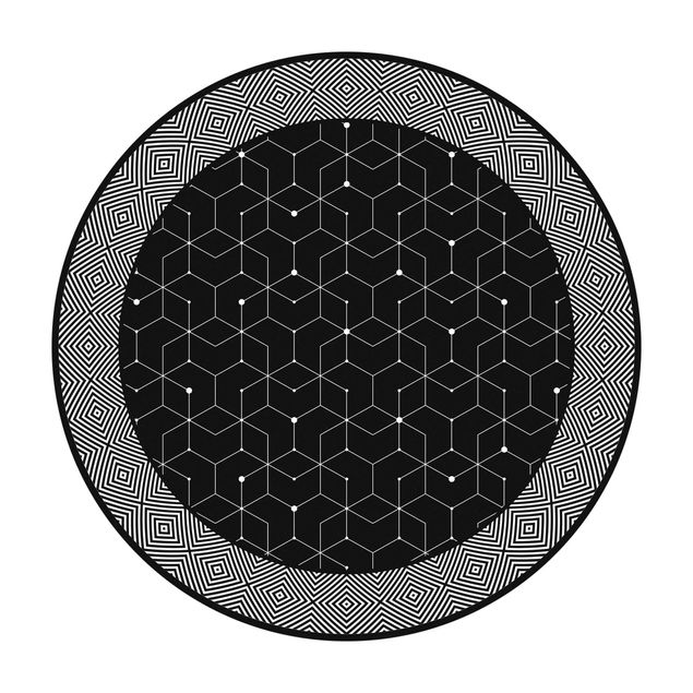tæpper spisestue Geometrical Tiles Dotted Lines Black With Border