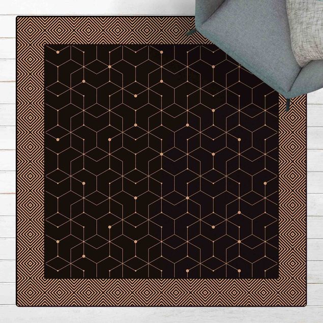 Kork måtter Geometrical Tiles Dotted Lines Black With Border