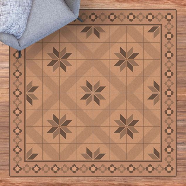 Kork måtter Geometrical Tiles Rhombal Flower Grey With Border