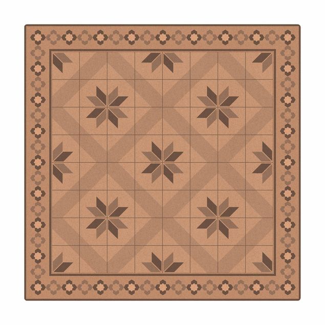 tæpper spisestue Geometrical Tiles Rhombal Flower Grey With Border