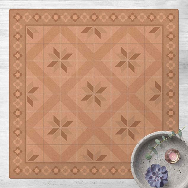 køkken dekorationer Geometrical Tiles Rhombal Flower Sand With Border