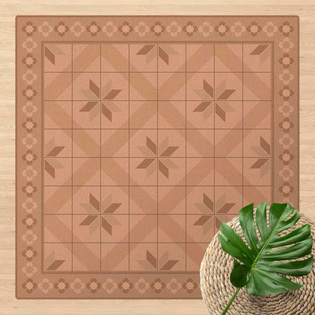 Kork måtter Geometrical Tiles Rhombal Flower Sand With Border