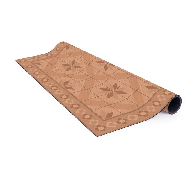 tæppe med blomster Geometrical Tiles Rhombal Flower Sand With Border