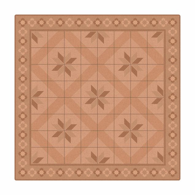Gulvtæppe creme Geometrical Tiles Rhombal Flower Sand With Border