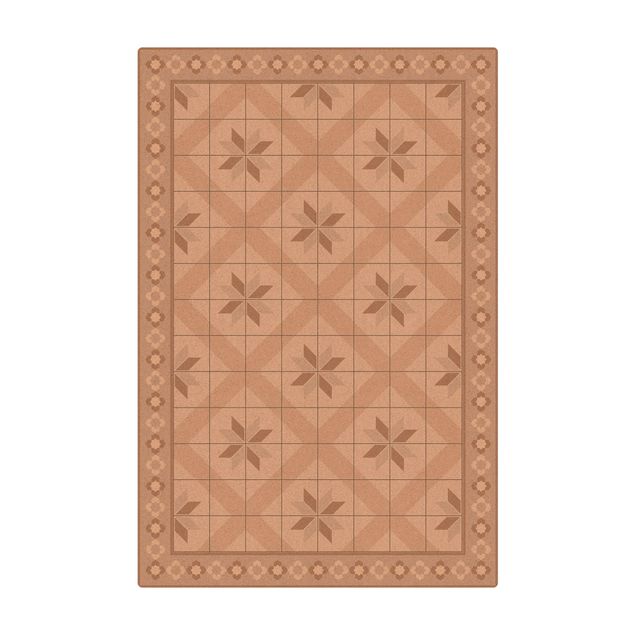 Gulvtæppe creme Geometrical Tiles Rhombal Flower Sand With Border