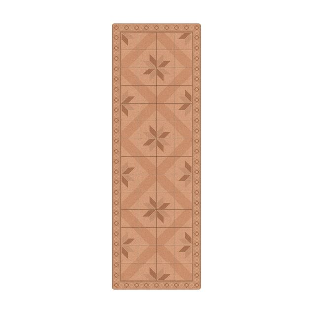 Gulvtæppe creme Geometrical Tiles Rhombic Flower Sand With Narrow Border