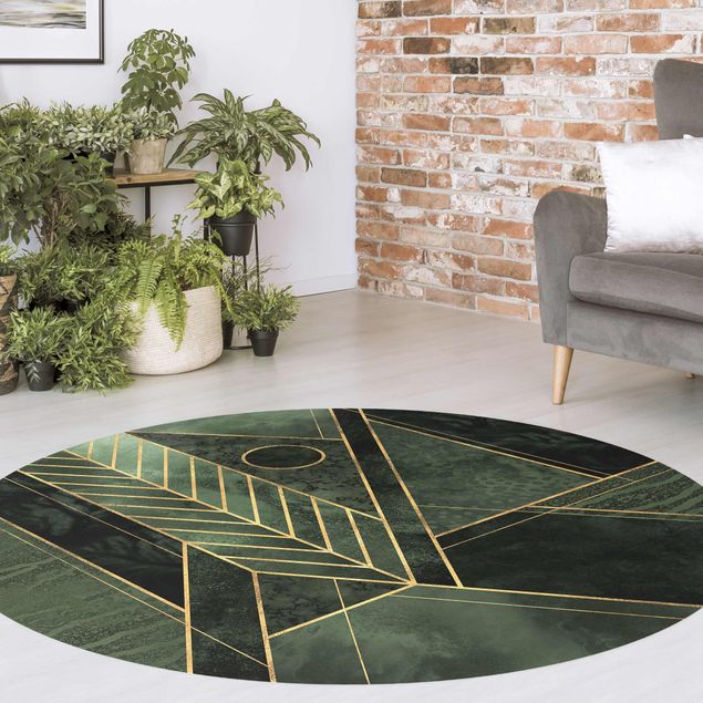 moderne gulvtæppe Geometric Shapes Emerald Gold