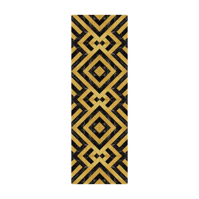 gulvtæppe under spisebord Geometrical Tile Mix Art Deco Gold Black Marble