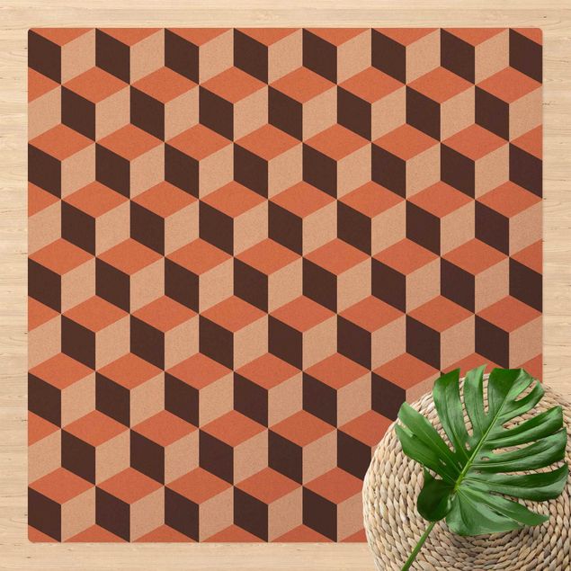 Kork måtter Geometrical Tile Mix Cubes Orange