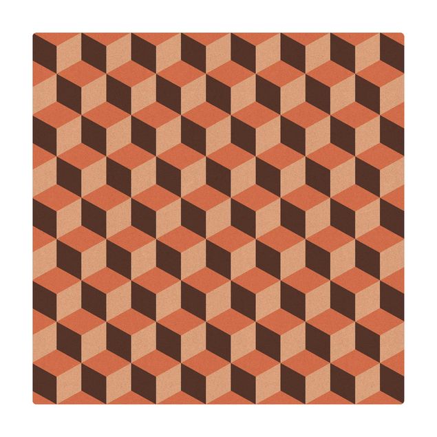 stort tæppe Geometrical Tile Mix Cubes Orange