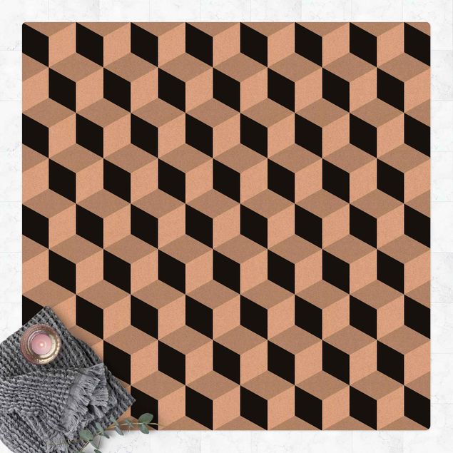 Kork måtter Geometrical Tile Mix Cubes Black